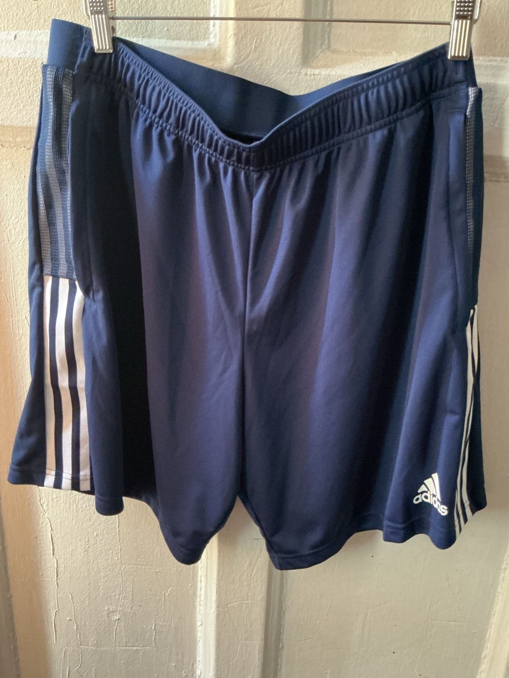 adidas Navy Athletic Shorts with White Three Stripes